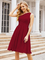 Numbersea Homecoming Dress One Shoulder Pleated Short Formal Prom Gowns 28046 Crimson