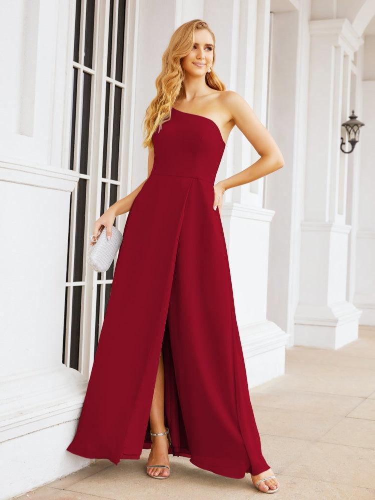 Numbersea Women's One Shoulder Formal Prom Gowns for Mother of The Bride Side Slit Bridesmaid Dresses 28052-numbersea