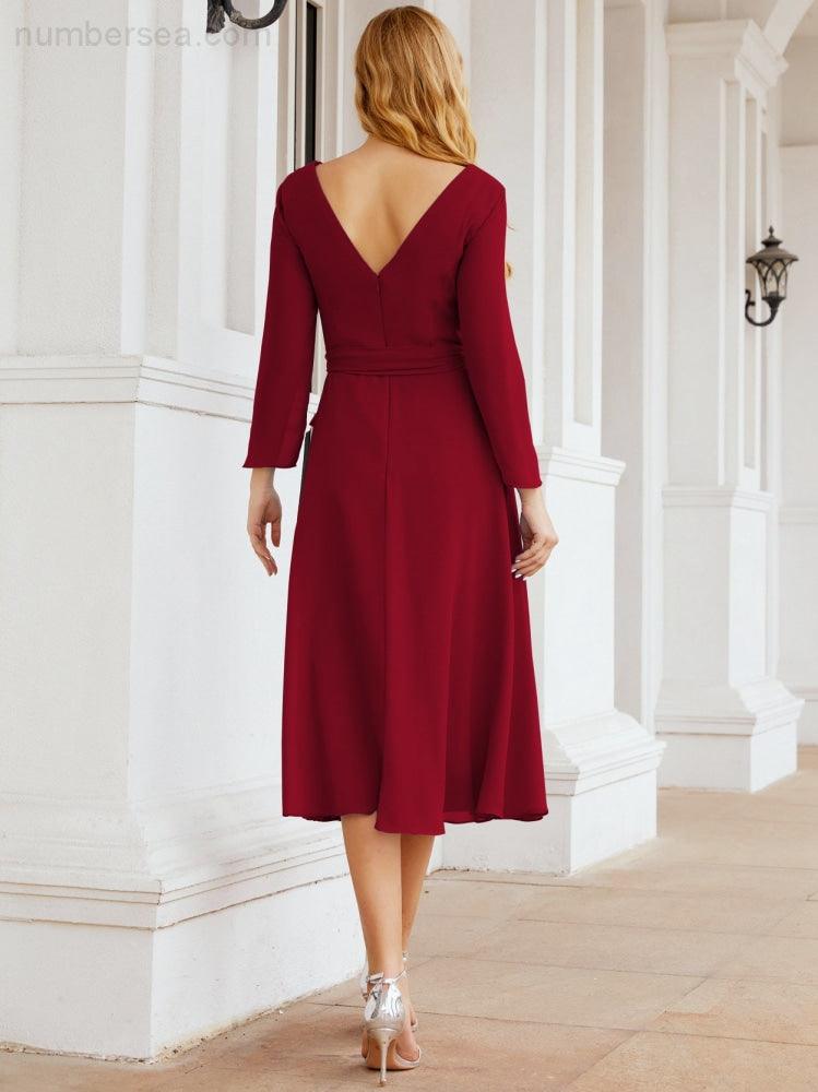 Bridesmaid Dress V-Back Waist Belt Mother of the Bride Wedding Guest 28031-numbersea