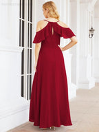 Numbersea Cold Shoulder Long Bridesmaid Dresses Side Slit Formal Prom Gowns Party Wedding 28070-numbersea