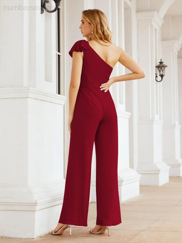 Numbersea Womens One Shoulder Chiffon Long Jumpsuit Formal Evening Dress Bridesmaid Dresses Pants