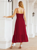 Numbersea Women Strap Chiffon Bridesmaid Dress Ankle Length Sleeveless Blackless Ruffle A Line