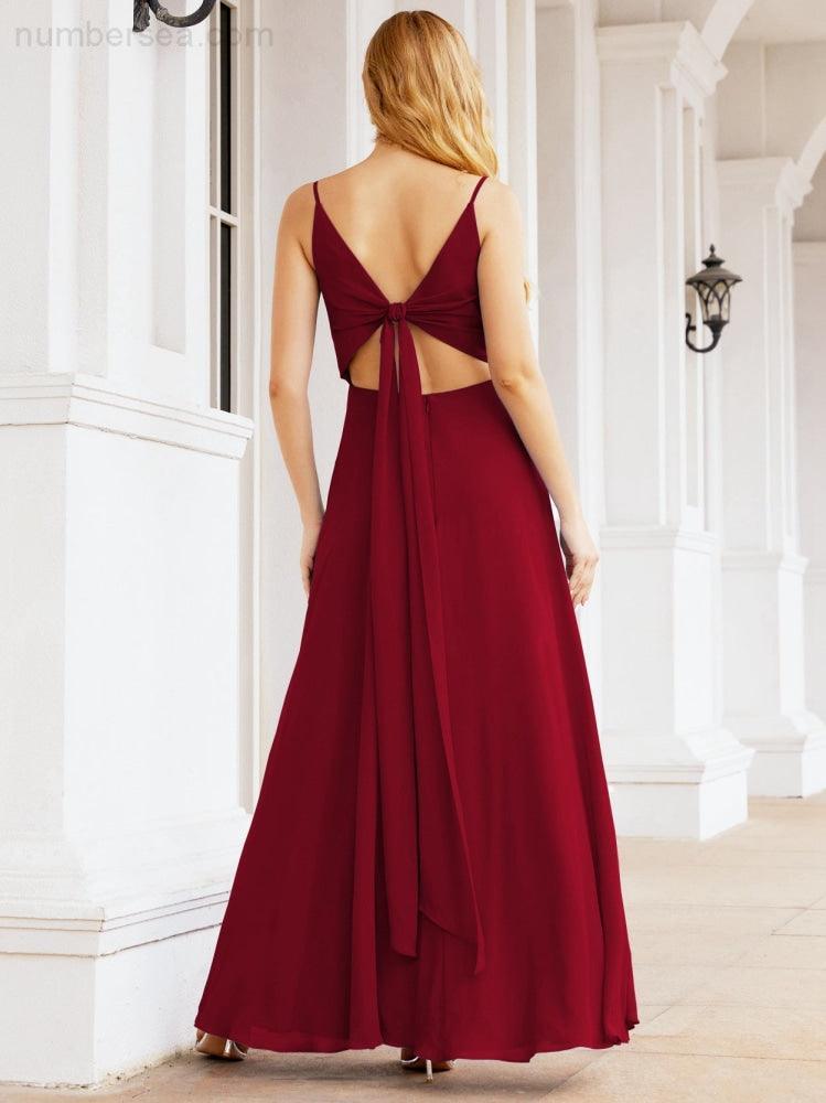 Numbersea Spaghetti Strap Bridesmaid Dresses V Neck Butterfly Back Fromal Evening Party Prom Gown 28036-numbersea