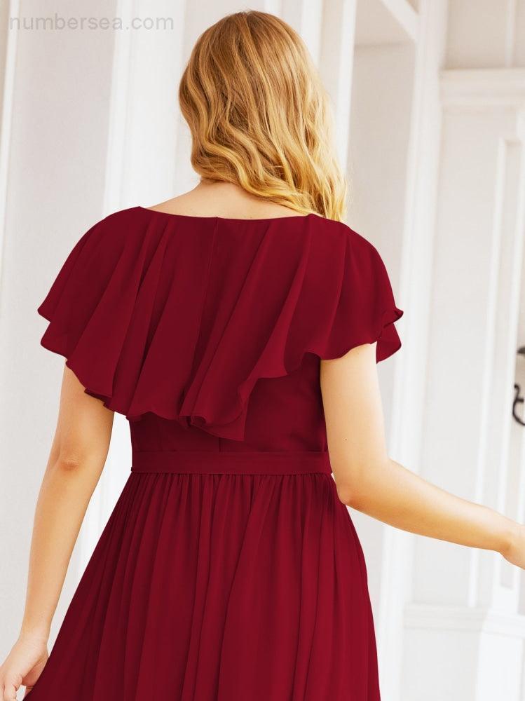 Bridesmaid Dresses with Flutter Sleeves Formal Evening Party Prom Gowns 28044-numbersea