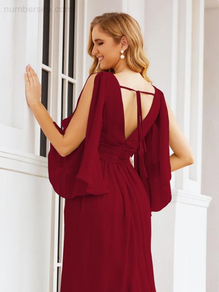 Numbersea Bridesmaid Dresses with Split for Wedding Party Flutter Sleeves 28045-numbersea