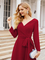 Bridesmaid Dress V-Back Waist Belt Mother of the Bride Wedding Guest 28031-numbersea