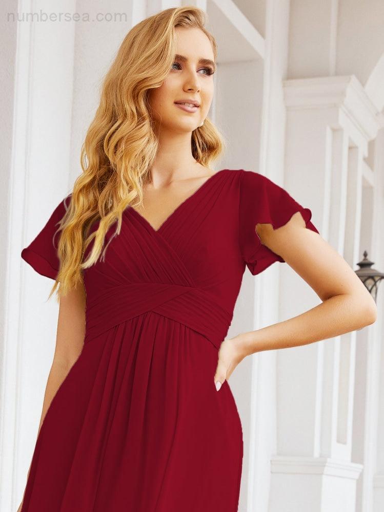 Numbersea Formal Prom Gowns for Mother of The Bride Cap Sleeves Bridesmaid Dress 28047-numbersea