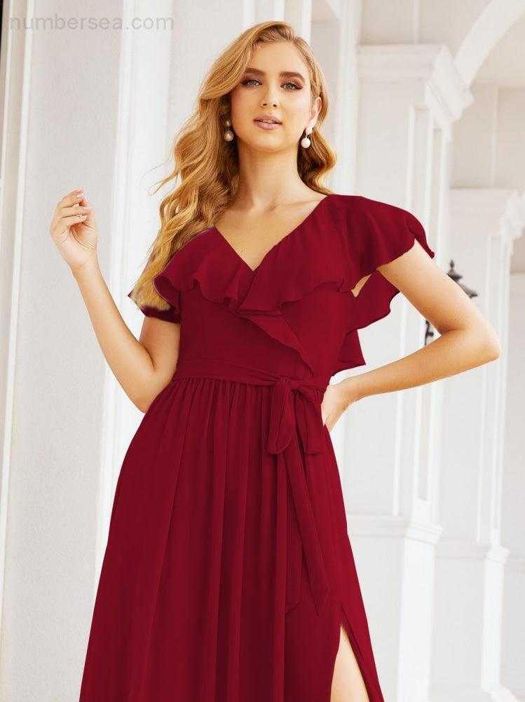 Bridesmaid Dresses with Flutter Sleeves Formal Evening Party Prom Gowns 28044-numbersea