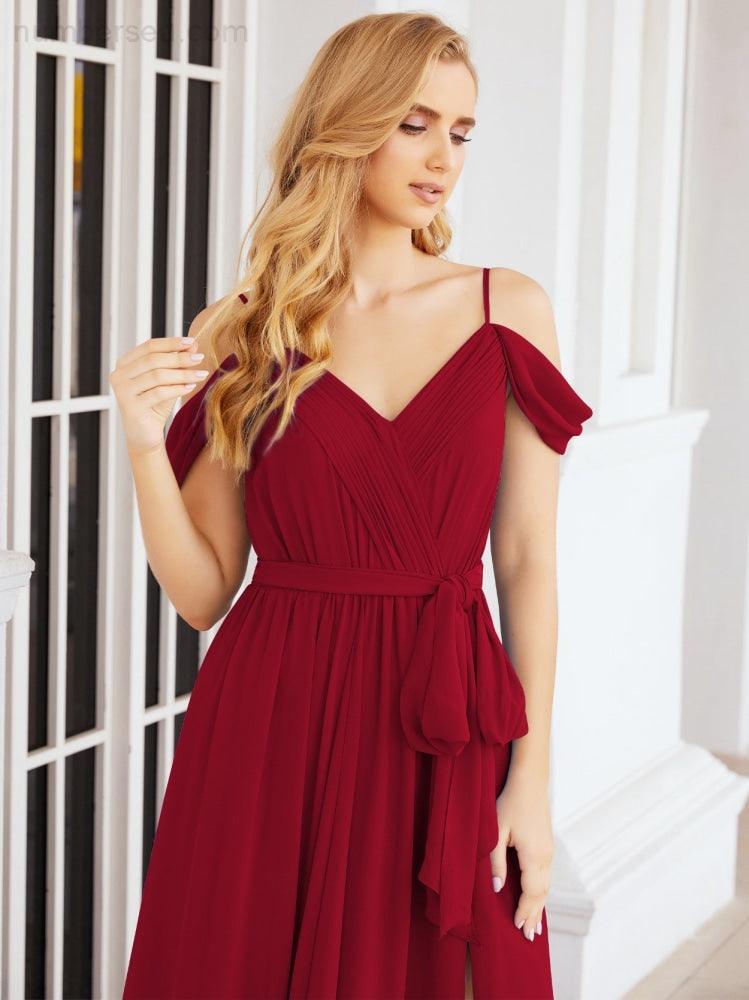 Numbersea Off The Shoulder Chiffon Bridesmaid Dress Long Formal Graduation Gown with Cowl Back 28069-numbersea