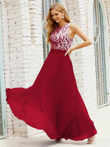 Lace Bridesmaid Dress Floor Length Evening Gowns with Pockets 28017-numbersea