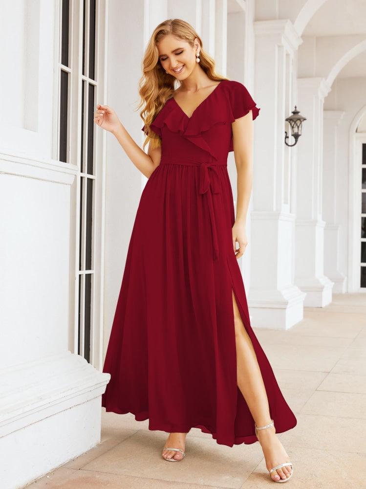 Bridesmaid Dresses with Flutter Sleeves Formal Evening Party Prom Gowns 28044-numbersea