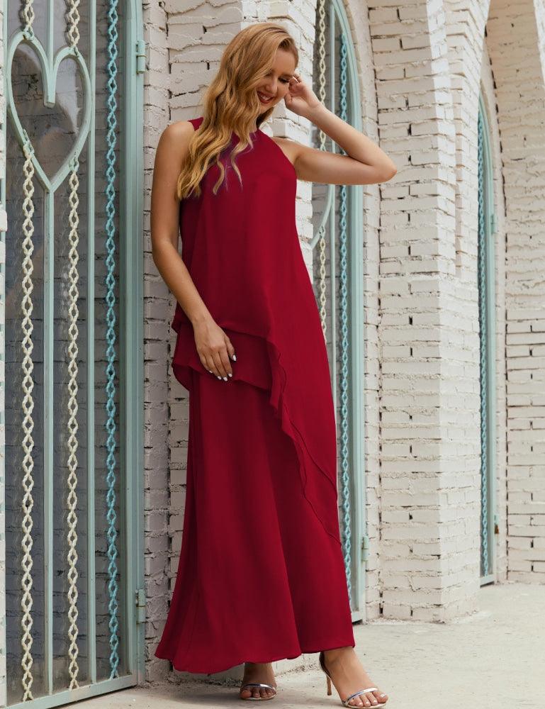 Chiffon Long Plus Size Mother Of Bride Dresses Formal Bridesmaid Prom Gown 28019 Crimson