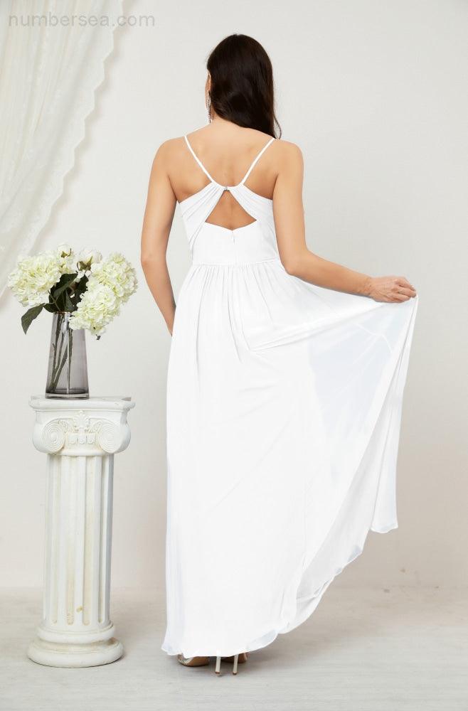 Numbersea Neck Bridesmaid Dresses Chiffon Long Spaghetti A-line Formal Prom Gown for Wedding Party Evening 2801-numbersea