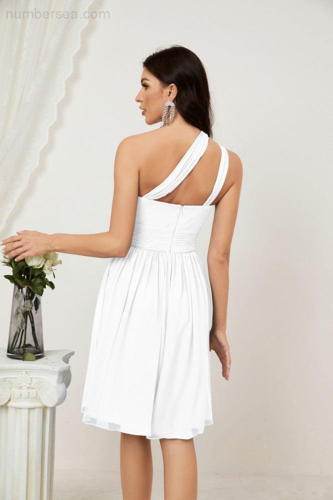 Numbersea Women Chiffon Short One Shoulder Bridesmaid Dress Formal Dresses For Party Homecoming 2804