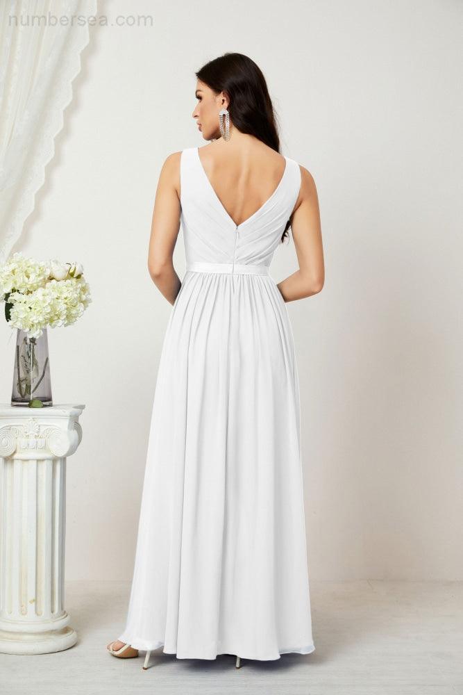 Women's Chiffon Long Bridesmaid Dresses A line Sleeveless Formal Prom Gown for Evening Party Homecoming Dresses 2808-numbersea