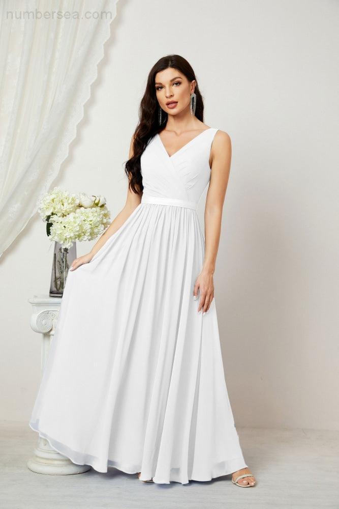 Women's Chiffon Long Bridesmaid Dresses A line Sleeveless Formal Prom Gown for Evening Party Homecoming Dresses 2808-numbersea