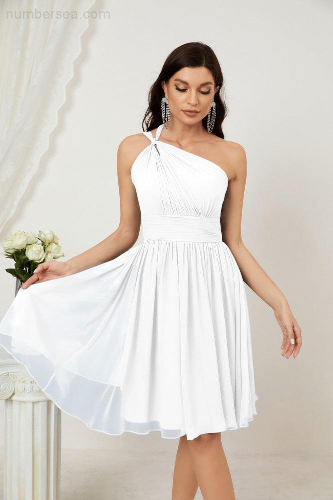 Numbersea Women Chiffon Short One Shoulder Bridesmaid Dress Formal Dresses For Party Homecoming 2804