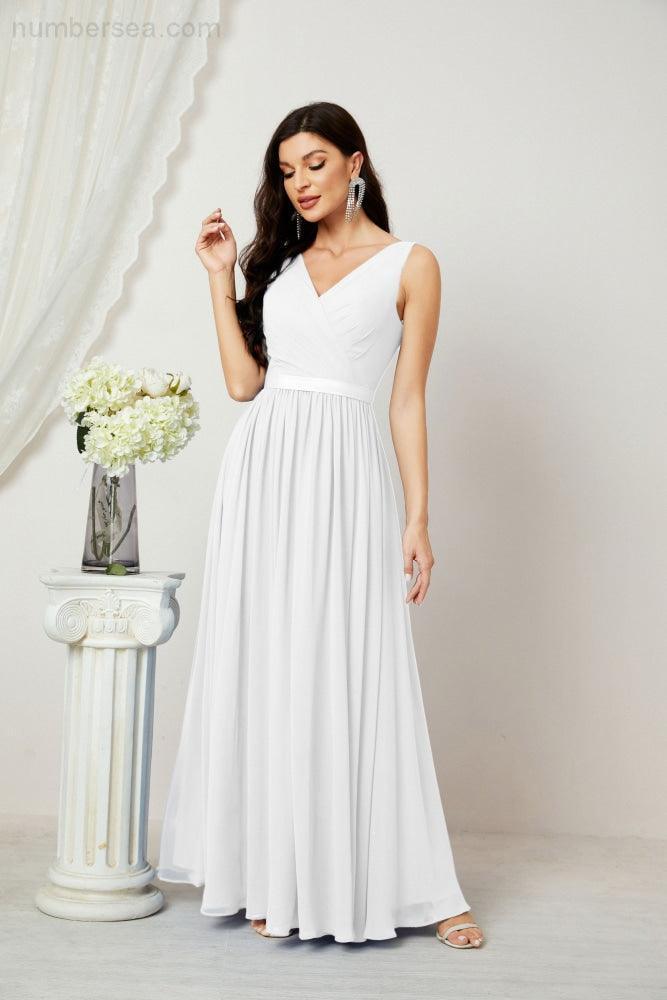 Women's Chiffon Long Bridesmaid Dresses A line Sleeveless Formal Prom Gown for Evening Party Homecoming Dresses 2808-numbersea