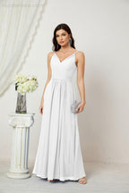 Numbersea Chiffon V-Neck Bridesmaid Dress Spaghetti Strap Long Formal Party Prom Gowns with Slit 28010-numbersea