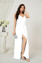 Numbersea Neck Bridesmaid Dresses Chiffon Long Spaghetti A-line Formal Prom Gown for Wedding Party Evening 2801-numbersea