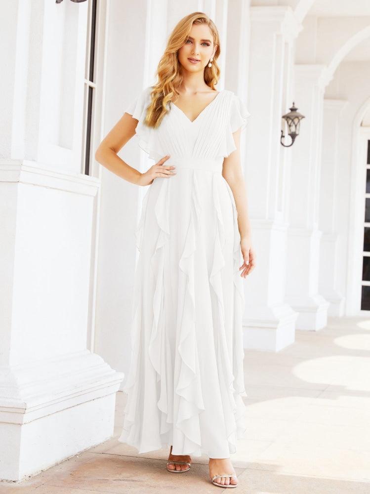 Ruffled Bridesmaid Dresses with Sleeves Long Formal Party Dress 28041-numbersea