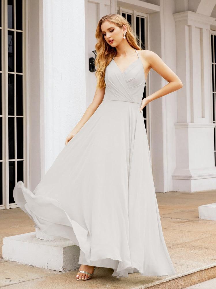 Numbersea Halter Chiffon Bridesmaid Dresses Wedding Appare Sleeveless Formal Prom Dress with Ruffled Back 28035-numbersea