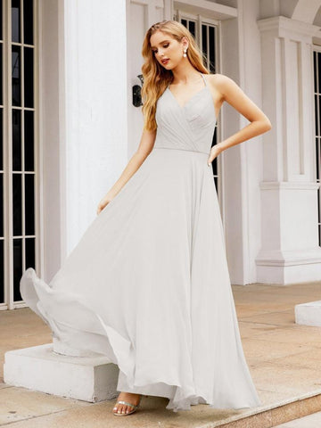 Numbersea Halter Chiffon Bridesmaid Dresses Wedding Appare Sleeveless Formal Prom Dress with Ruffled Back 28035-numbersea