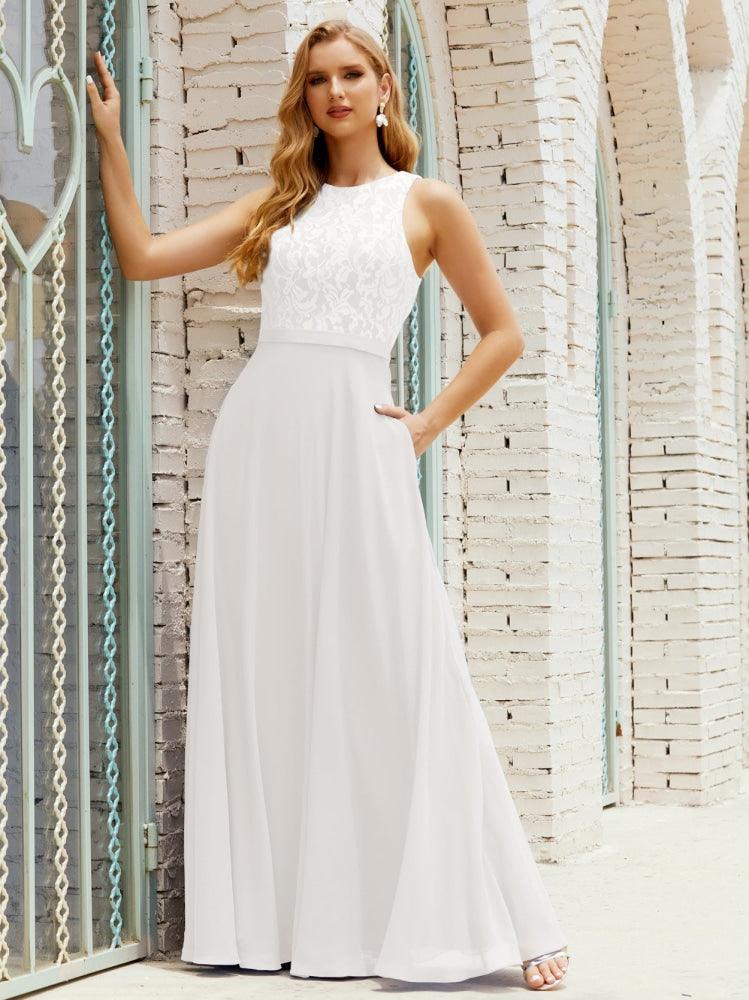 Lace Bridesmaid Dress Floor Length Evening Gowns with Pockets 28017-numbersea