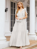 Numbersea Women's Open Back Formal Evening Party Prom Gowns V-Neck Long Chiffon Bridesmaid Dresses with Waist Belt 28038-numbersea