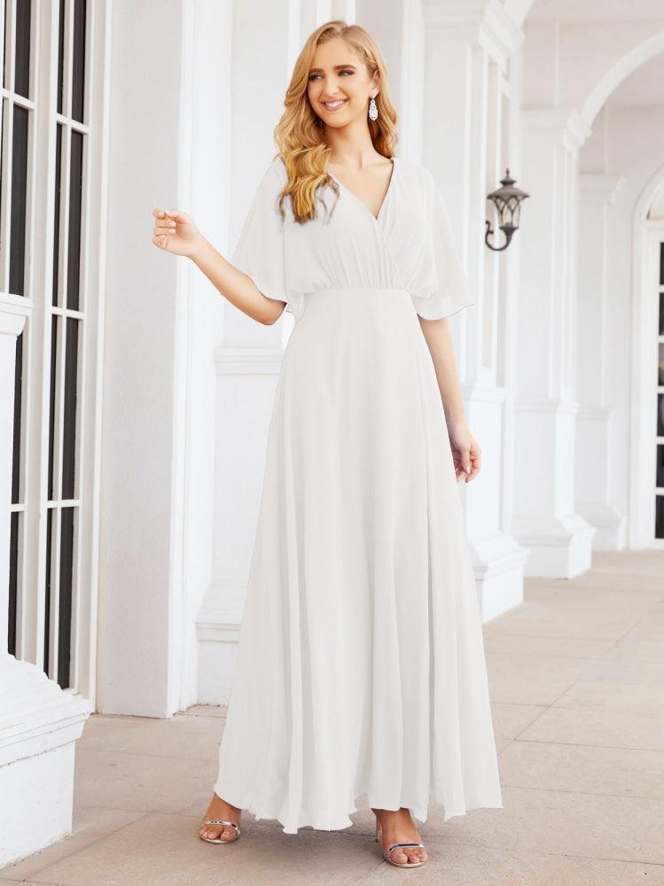 Numbersea V-Neck Bridesmaid Dress Chiffon Long Open Back Formal Dresses for Women Party Evening 28067-numbersea