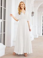 Numbersea V-Neck Bridesmaid Dress Chiffon Long Open Back Formal Dresses for Women Party Evening 28067-numbersea