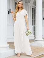 Numbersea Chiffon Bridesmaid Dresses Long Formal Evening Prom Mother of The Bride Dress with Flutter Sleeve     SEA28040