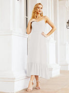 Numbersea Women Strap Chiffon Bridesmaid Dress Ankle Length Sleeveless Blackless Ruffle A Line