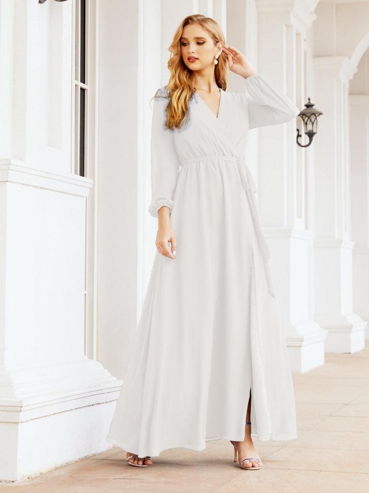 Numbersea Women's Chiffon Bridesmaid Dress A line Long Sleeves Formal Evening Prom Gown for Wedding Guest 28032-numbersea