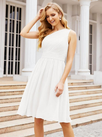 Numbersea Homecoming Dress One Shoulder Pleated Short Formal Prom Gowns 28046 White