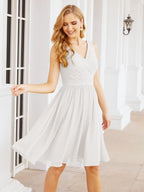Numbersea Homecoming Dresses Knee Length Skirt V Back 28062 White