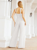 Numbersea Crisscross Neck Jumpsuit Formal Evening Dress Long Bridesmaid Dresses Bell-bottomed Pants 28033-numbersea
