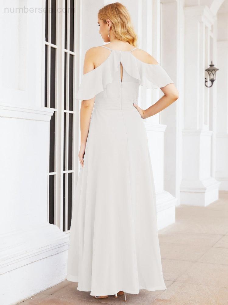 Numbersea Cold Shoulder Long Bridesmaid Dresses Side Slit Formal Prom Gowns Party Wedding 28070-numbersea
