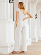 Numbersea Womens One Shoulder Chiffon Long Jumpsuit Formal Evening Dress Bridesmaid Dresses Pants