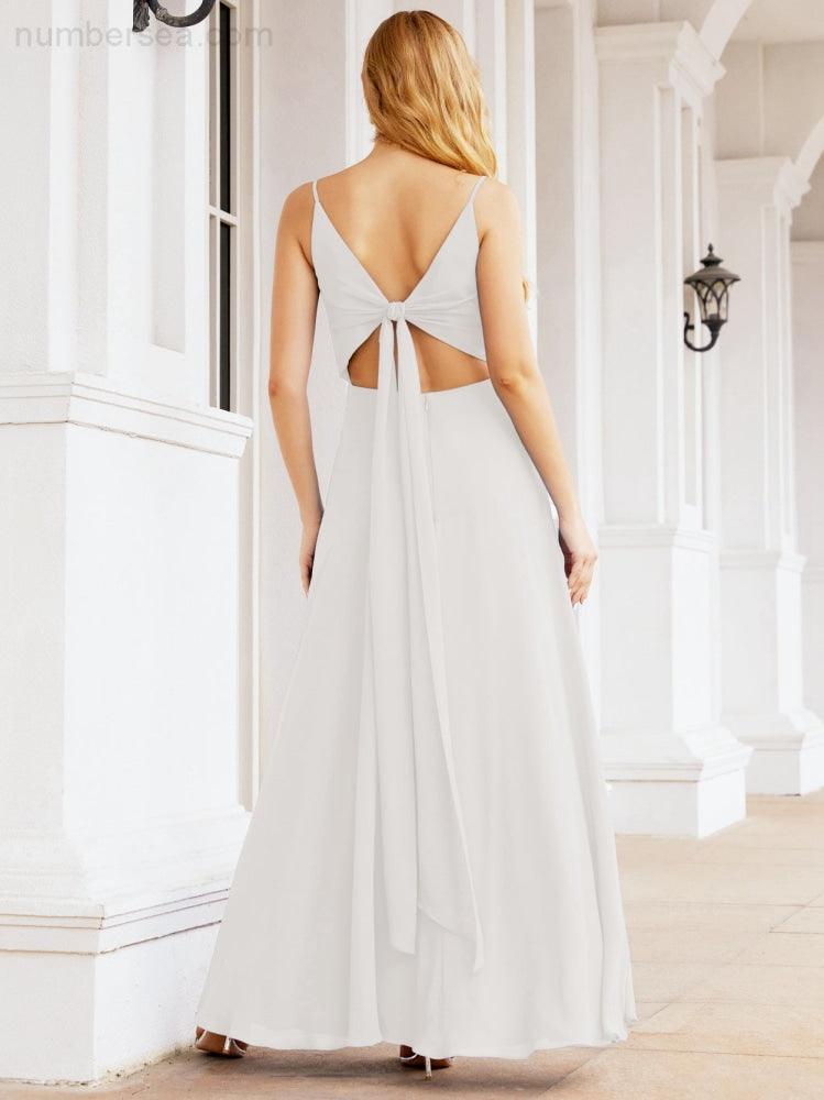 Numbersea Spaghetti Strap Bridesmaid Dresses V Neck Butterfly Back Fromal Evening Party Prom Gown 28036-numbersea