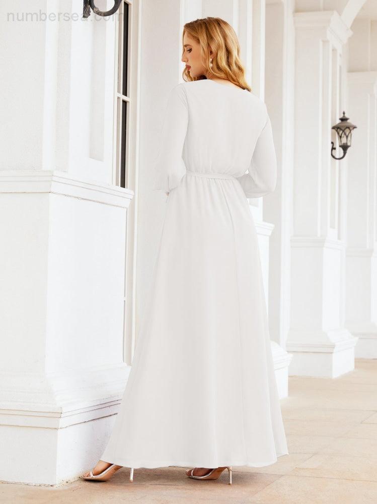 Numbersea Women's Chiffon Bridesmaid Dress A line Long Sleeves Formal Evening Prom Gown for Wedding Guest 28032-numbersea