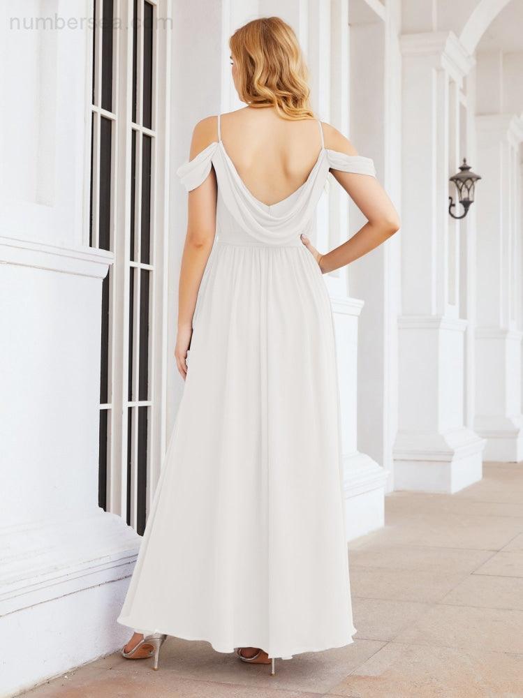Numbersea Off The Shoulder Chiffon Bridesmaid Dress Long Formal Graduation Gown with Cowl Back 28069-numbersea