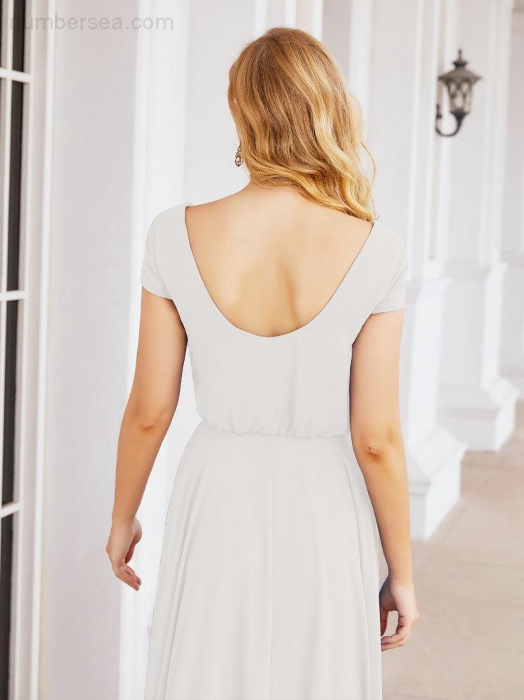 Numbersea V-Neck Bridesmaid Dresses Long Cap Sleeves Prom Evening Formal Gowns 28071-numbersea