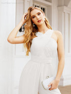 Numbersea Crisscross Neck Jumpsuit Formal Evening Dress Long Bridesmaid Dresses Bell-bottomed Pants 28033-numbersea