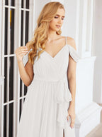 Numbersea Off The Shoulder Chiffon Bridesmaid Dress Long Formal Graduation Gown with Cowl Back 28069-numbersea