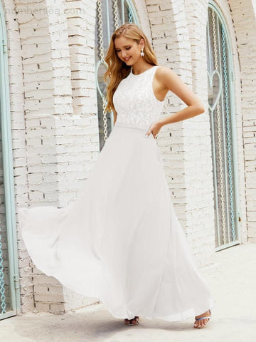 Lace Bridesmaid Dress Floor Length Evening Gowns with Pockets 28017-numbersea