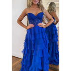 Sweetheart Strapless A-line Appliques Tiered Party Prom Evening Dress