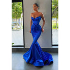 Women's Spaghetti Straps Satin Mermaid Prom Dress