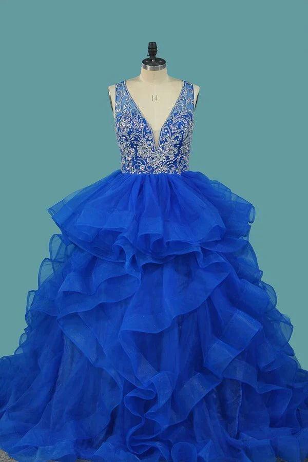Vestidos de quinceañera de tul con escote en V y corte A