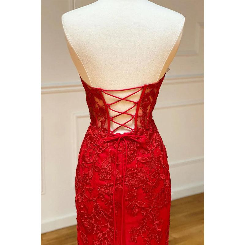 Vestido de fiesta de sirena con escote en V pronunciado y apliques de tul 